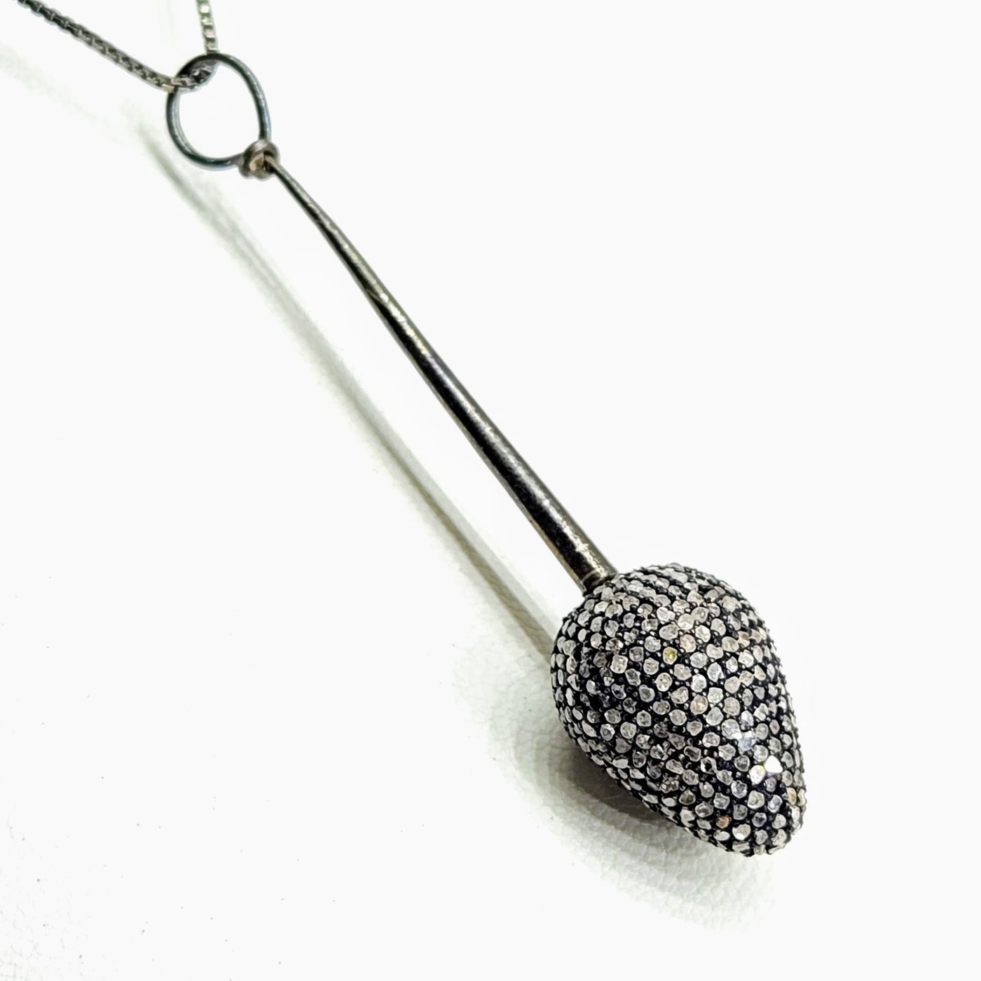 "Pendulum" Pendant Necklace - Diamonds, Oxidized Sterling