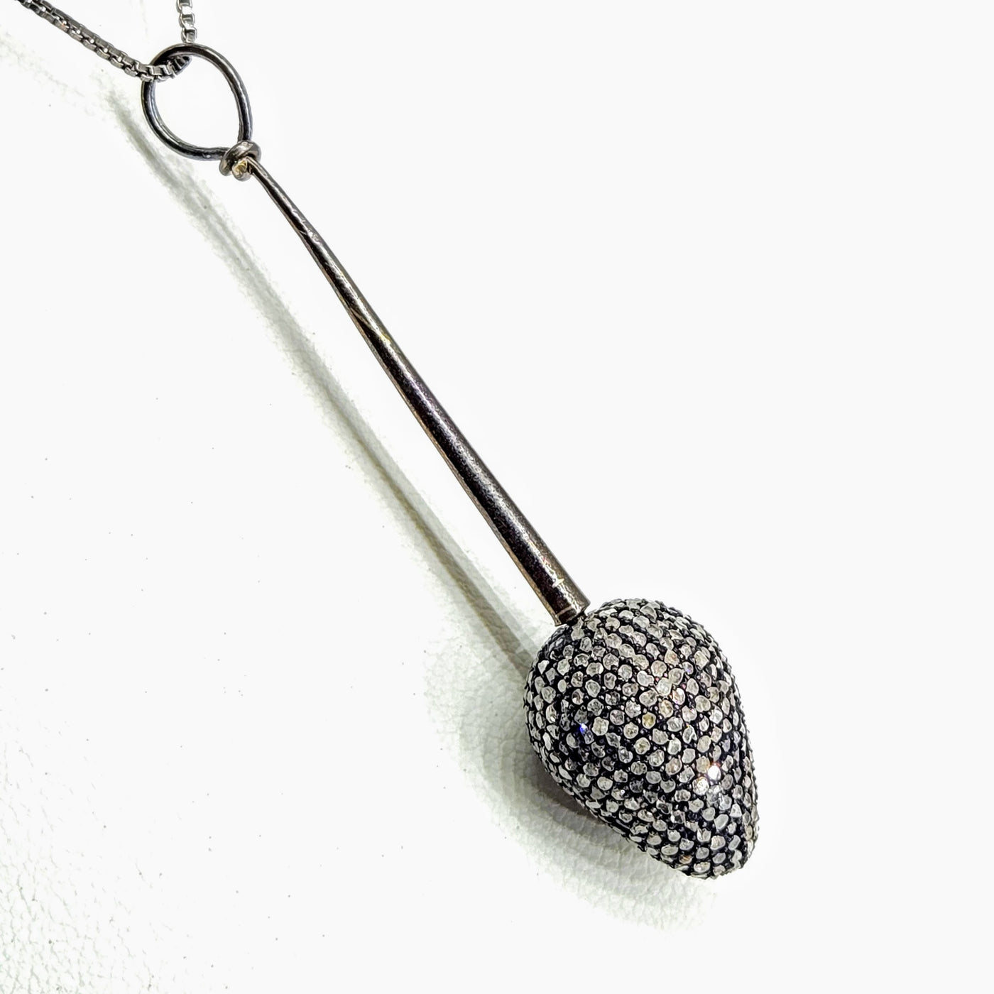 "Pendulum" Pendant Necklace - Diamonds, Oxidized Sterling