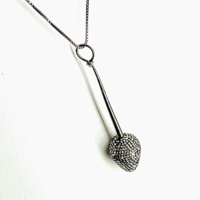 "Pendulum" Pendant Necklace - Diamonds, Oxidized Sterling