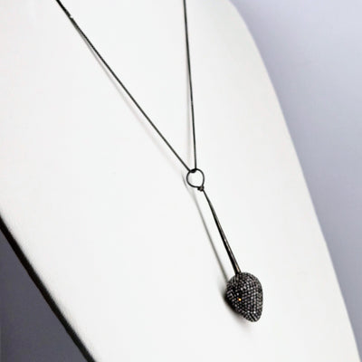 "Pendulum" Pendant Necklace - Diamonds, Oxidized Sterling