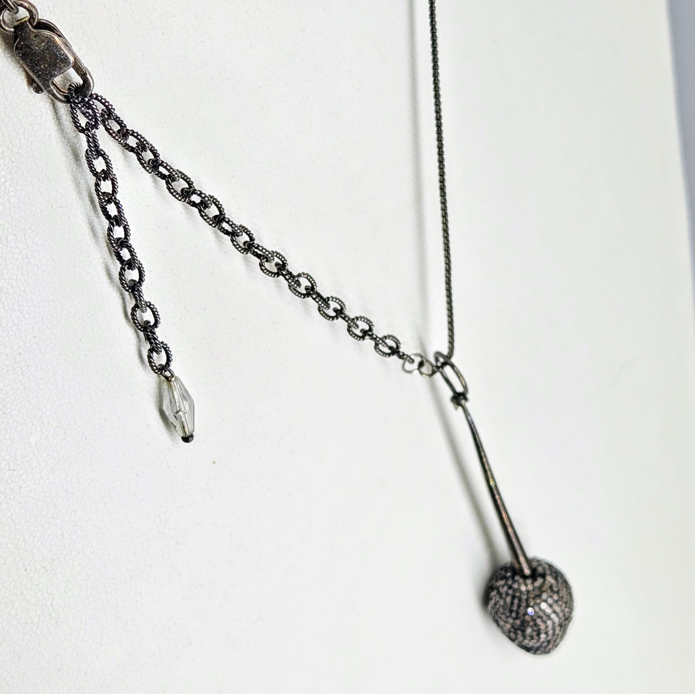 "Pendulum" Pendant Necklace - Diamonds, Oxidized Sterling