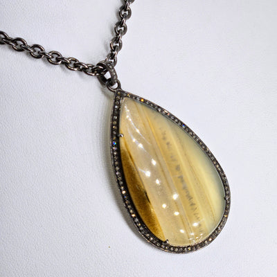 "With The Band" Pendant Necklace - Agate, Diamonds, Oxidized Sterling