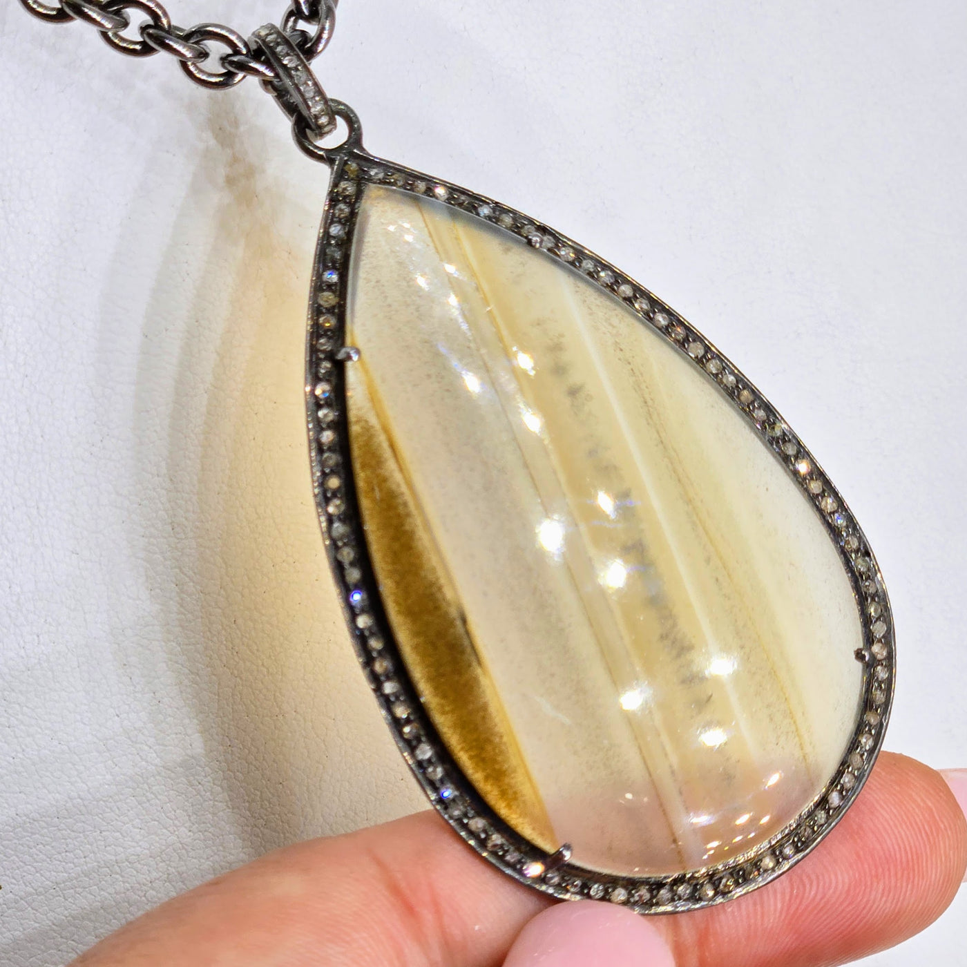 "With The Band" Pendant Necklace - Agate, Diamonds, Oxidized Sterling