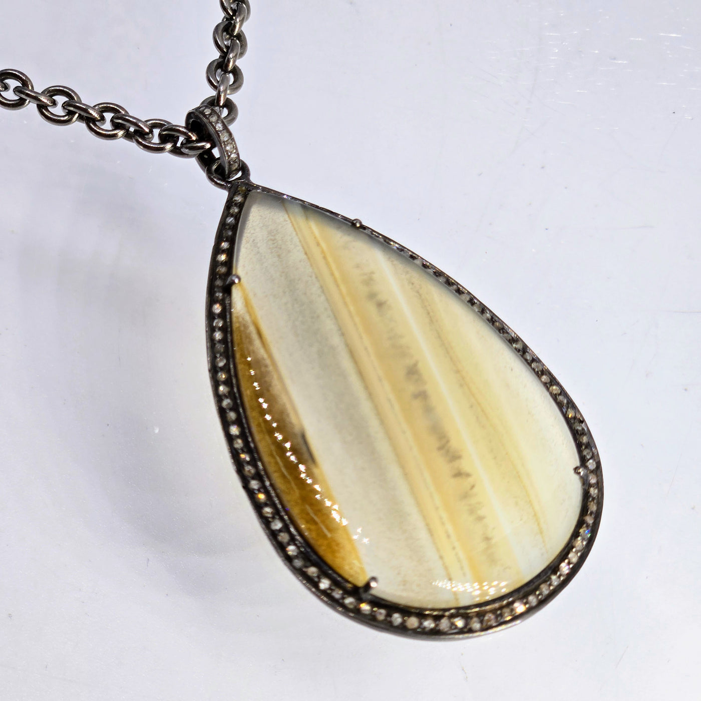 "With The Band" Pendant Necklace - Agate, Diamonds, Oxidized Sterling