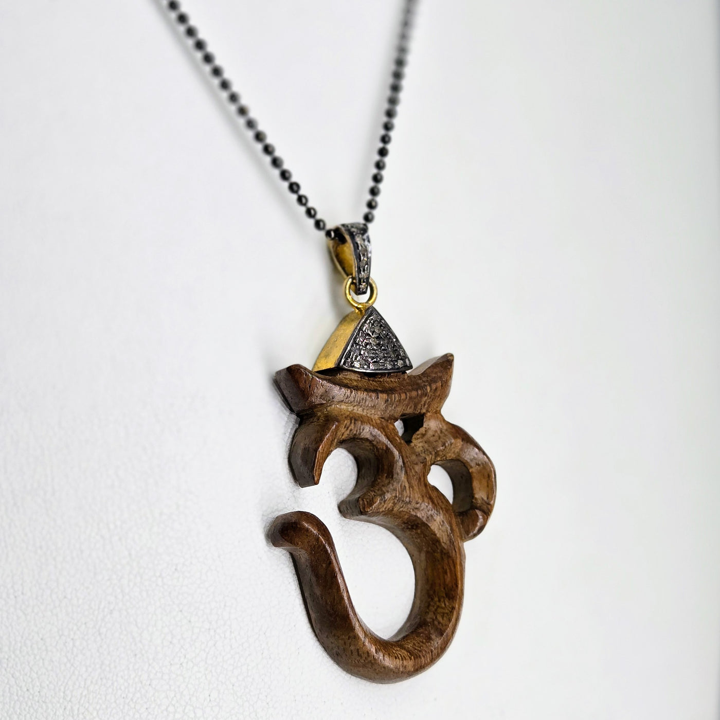 "Om... Ohm... AUM... Oh, MY!" Pendant Necklace - Wood, Diamonds, Oxidized Sterling