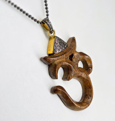 "Om... Ohm... AUM... Oh, MY!" Pendant Necklace - Wood, Diamonds, Oxidized Sterling