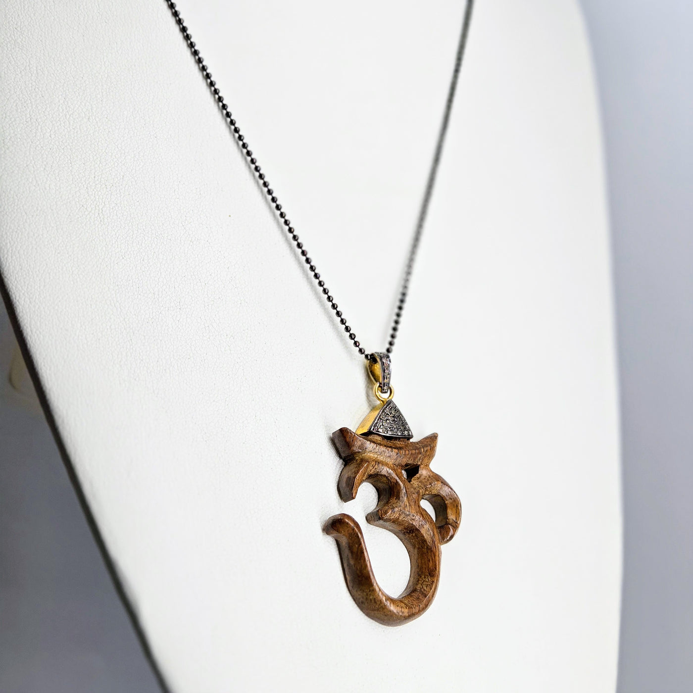 "Om... Ohm... AUM... Oh, MY!" Pendant Necklace - Wood, Diamonds, Oxidized Sterling