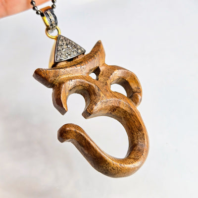 "Om... Ohm... AUM... Oh, MY!" Pendant Necklace - Wood, Diamonds, Oxidized Sterling