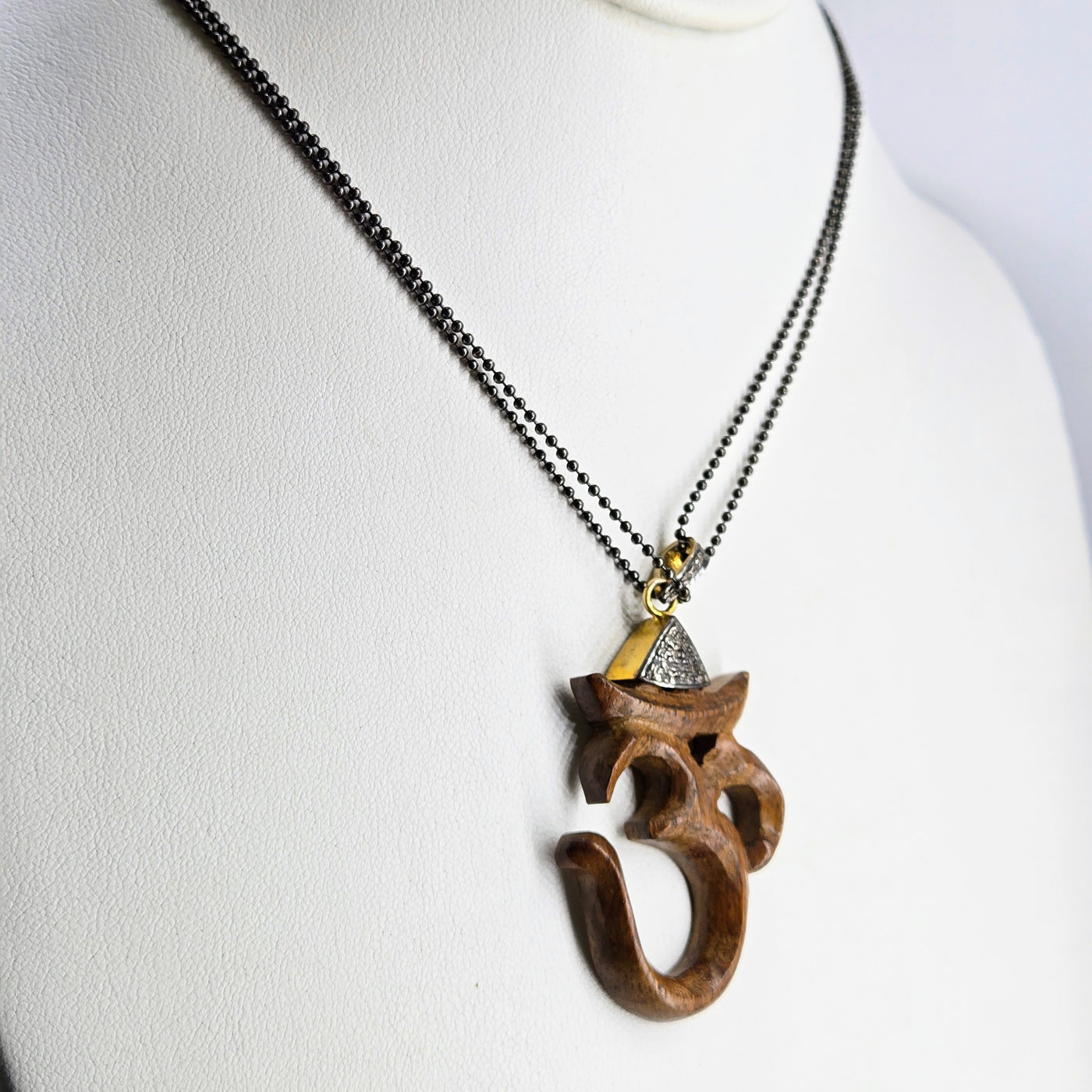 "Om... Ohm... AUM... Oh, MY!" Pendant Necklace - Wood, Diamonds, Oxidized Sterling