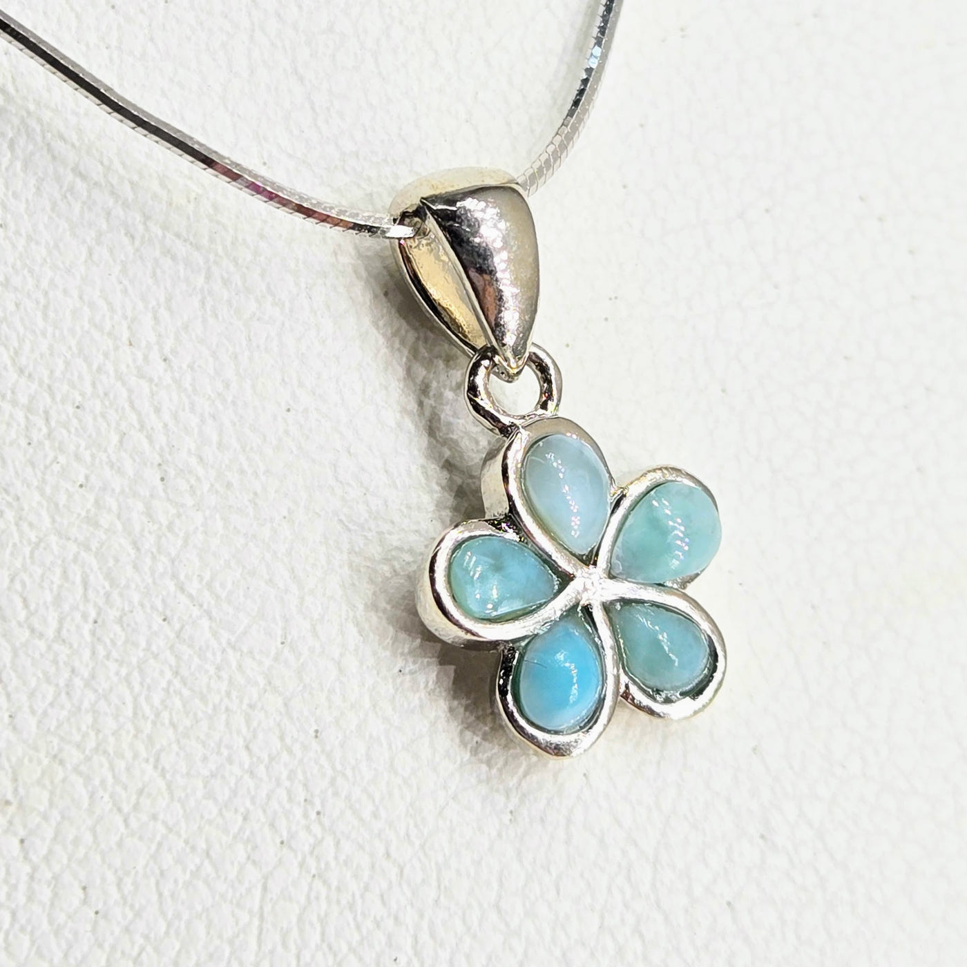 "Frangipani Blue" - Pendant Necklace - Larimar, Anti-tarnish Sterling