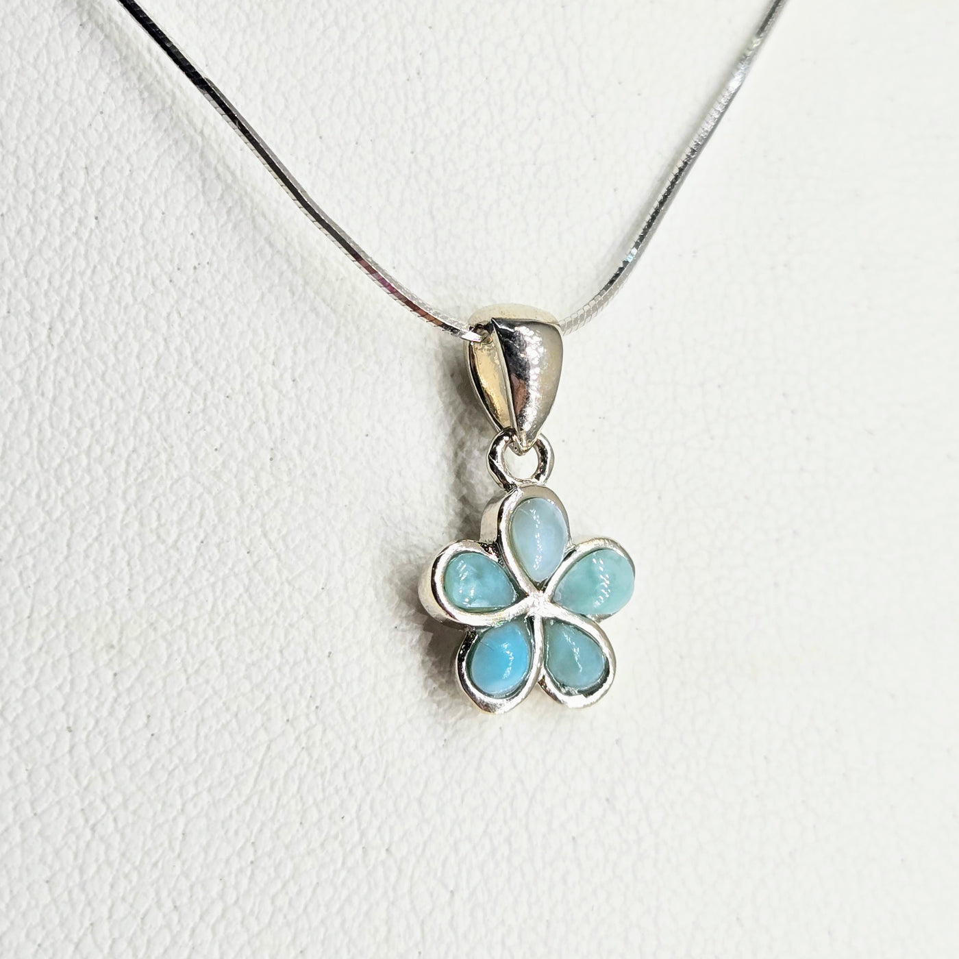 "Frangipani Blue" - Pendant Necklace - Larimar, Anti-tarnish Sterling