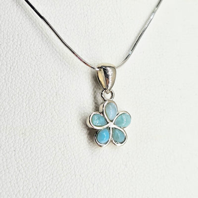 "Frangipani Blue" - Pendant Necklace - Larimar, Anti-tarnish Sterling