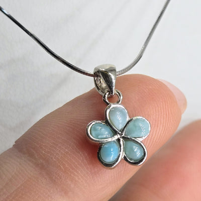 "Frangipani Blue" - Pendant Necklace - Larimar, Anti-tarnish Sterling
