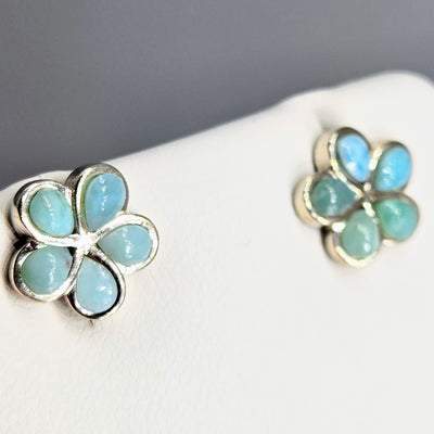 "Frangipani Blue" - Stud Earrings - Larimar, Anti-tarnish Sterling