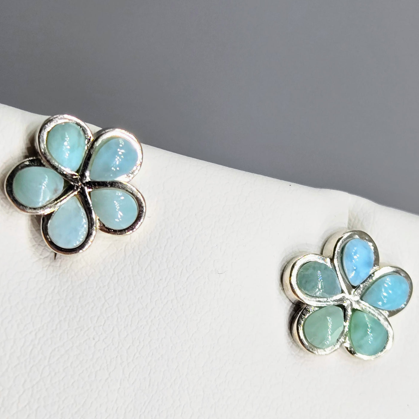"Frangipani Blue" - Stud Earrings - Larimar, Anti-tarnish Sterling