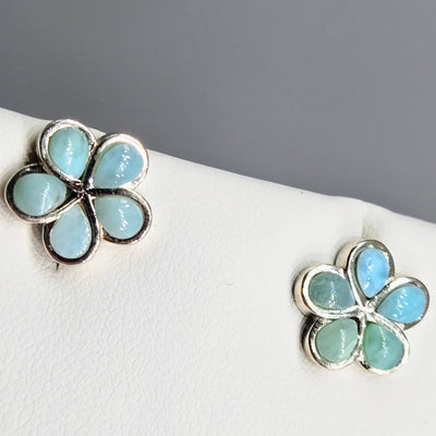 "Frangipani Blue" - Stud Earrings - Larimar, Anti-tarnish Sterling