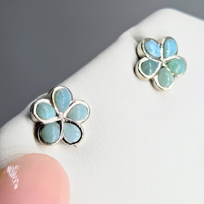 "Frangipani Blue" - Stud Earrings - Larimar, Anti-tarnish Sterling