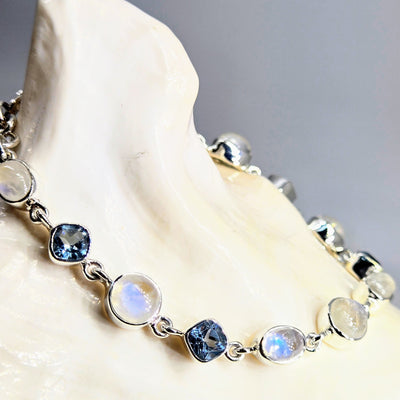 "Moonie-eyed Baby!" 6.25" - 8" Bracelet - Moonstone, Topaz, Sterling