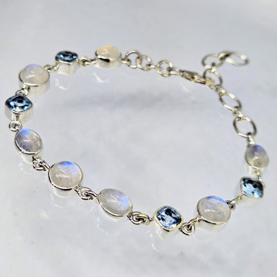 "Moonie-eyed Baby!" 6.25" - 8" Bracelet - Moonstone, Topaz, Sterling