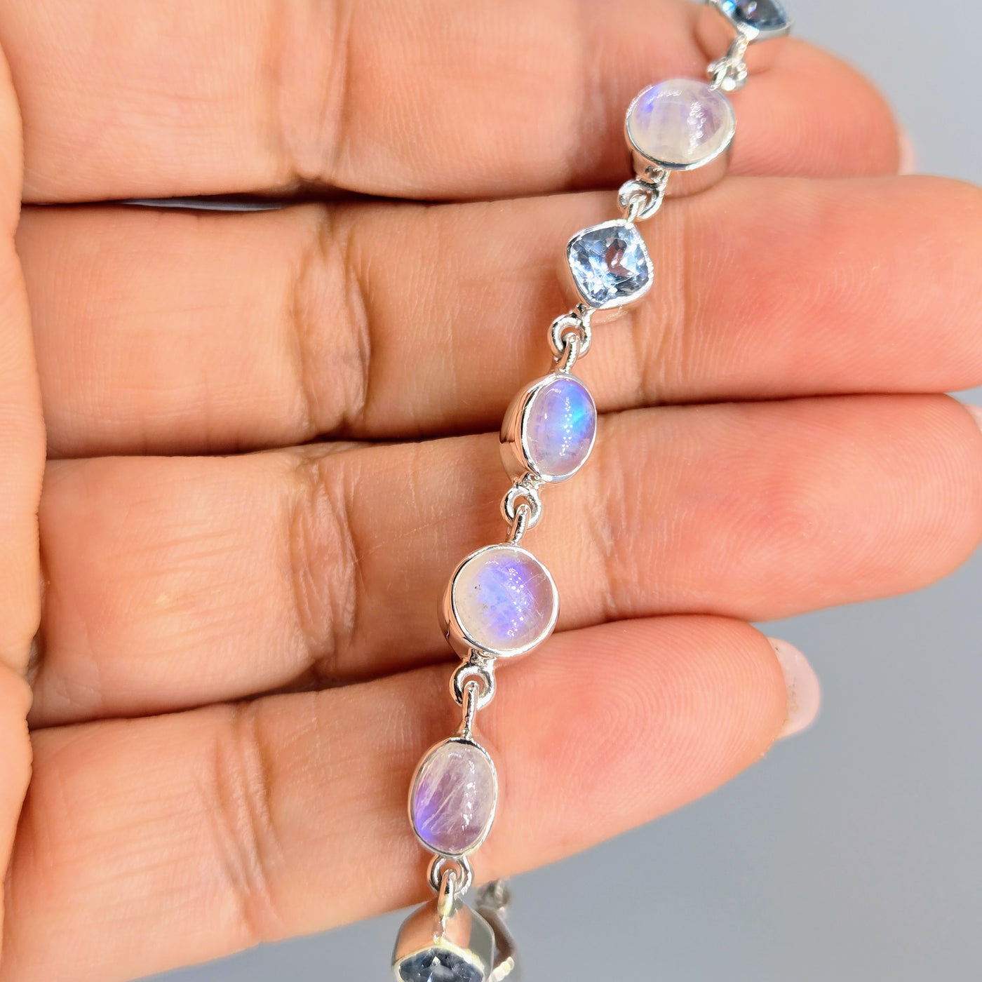 "Moonie-eyed Baby!" 6.25" - 8" Bracelet - Moonstone, Topaz, Sterling