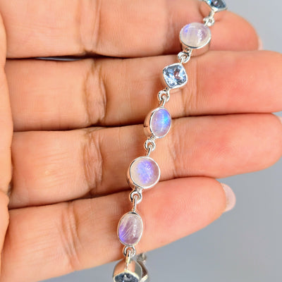 "Moonie-eyed Baby!" 6.25" - 8" Bracelet - Moonstone, Topaz, Sterling