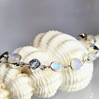 "Moonie-eyed Baby!" 6.25" - 8" Bracelet - Moonstone, Topaz, Sterling