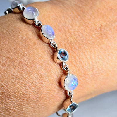 "Moonie-eyed Baby!" 6.25" - 8" Bracelet - Moonstone, Topaz, Sterling
