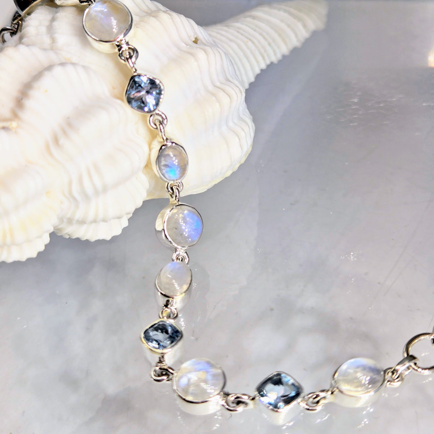 "Moonie-eyed Baby!" 6.25" - 8" Bracelet - Moonstone, Topaz, Sterling