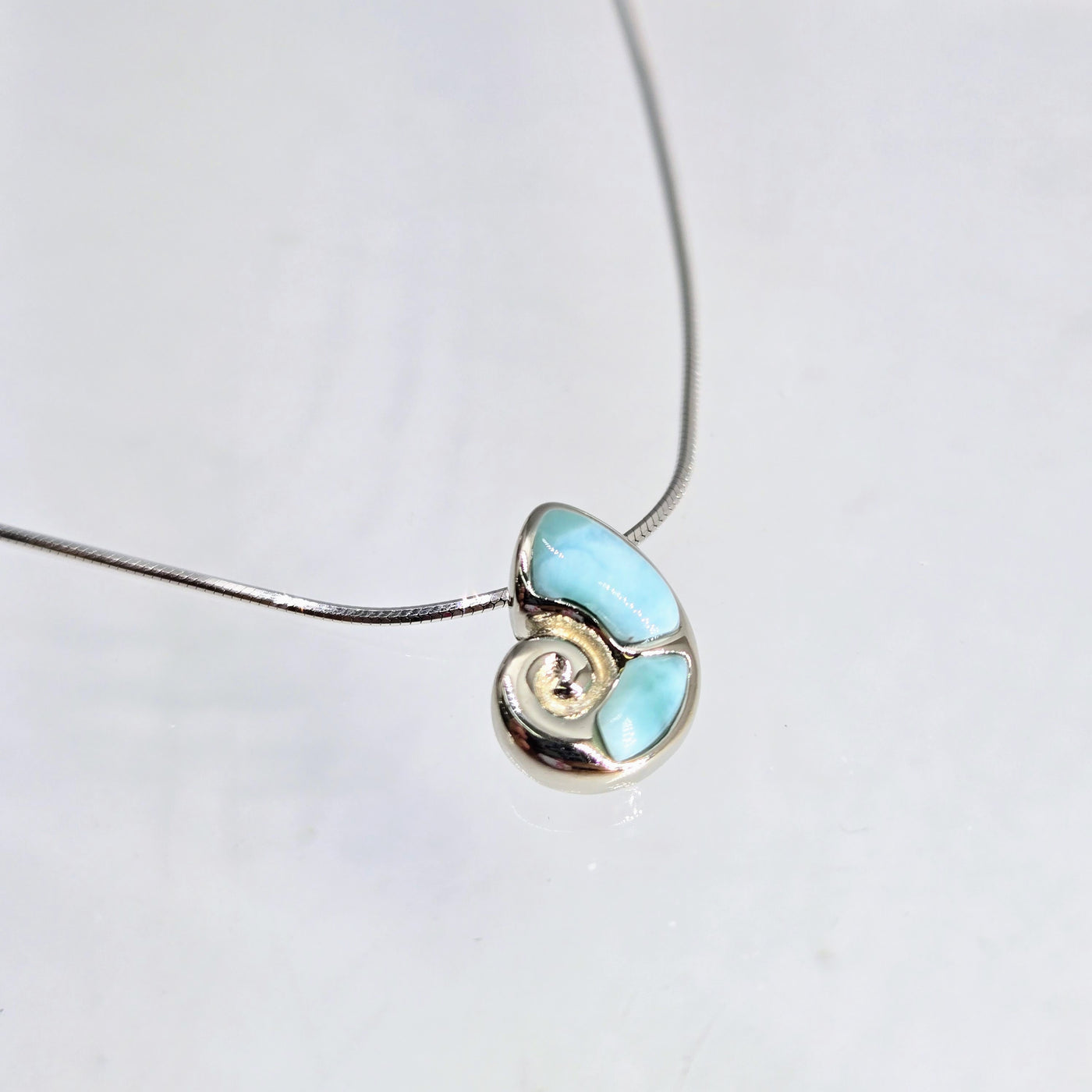 "Nautilus" Pendant Necklace - Larimar, Sterling