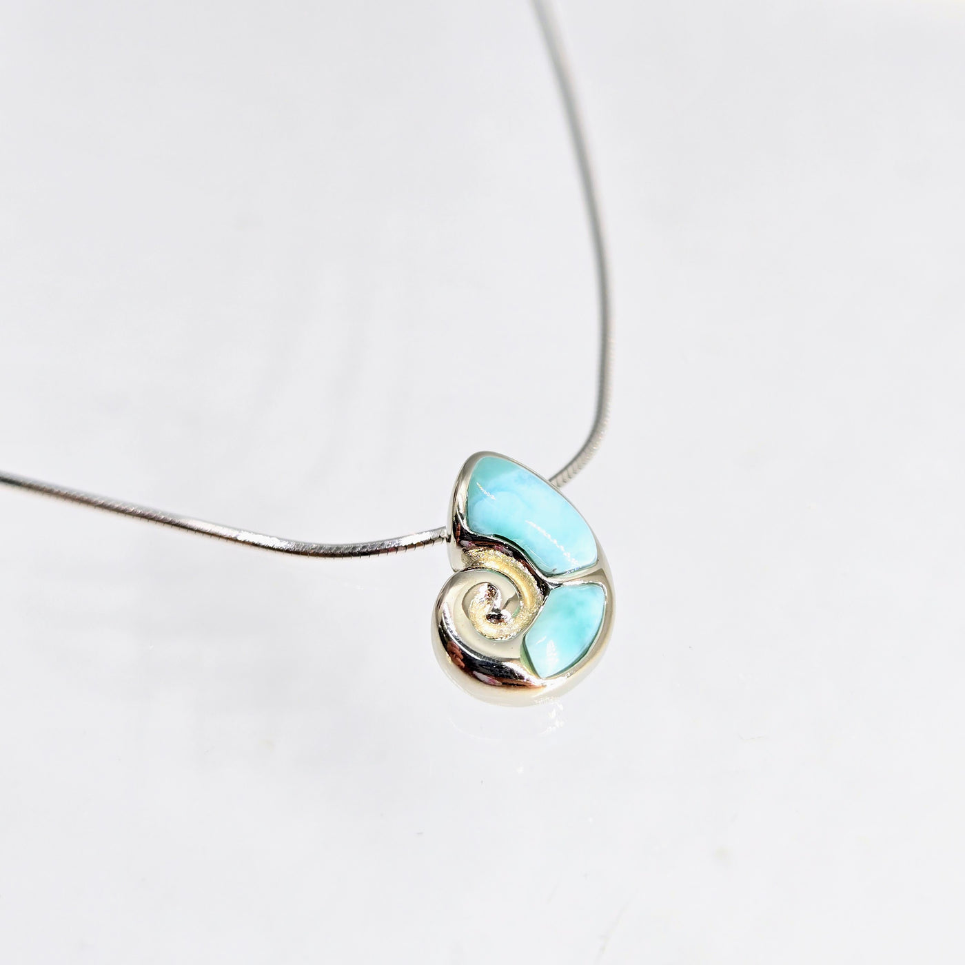"Nautilus" Pendant Necklace - Larimar, Sterling