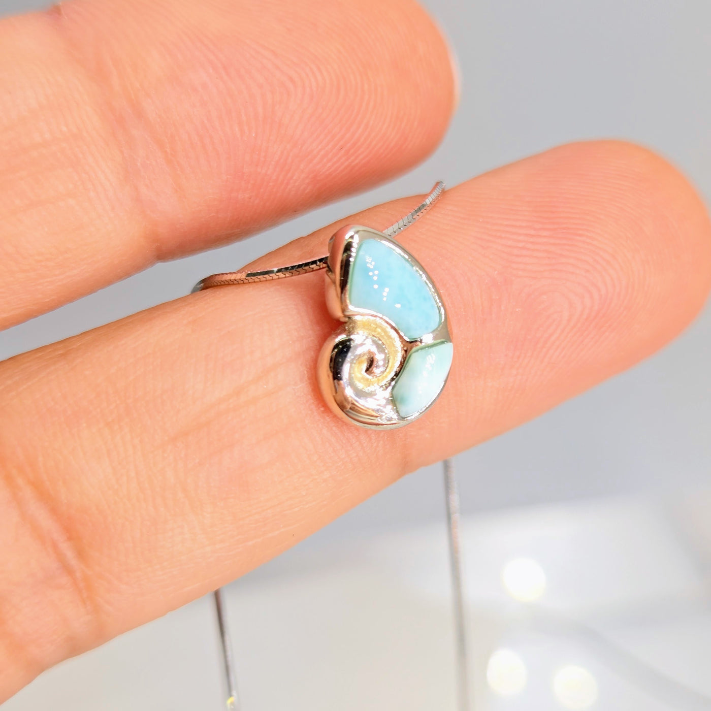 "Nautilus" Pendant Necklace - Larimar, Sterling