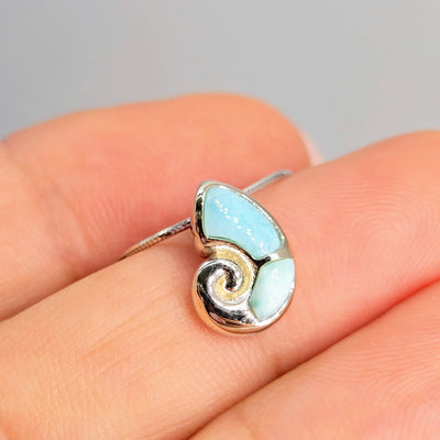 "Nautilus" Pendant Necklace - Larimar, Sterling