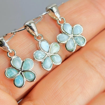 "Frangipani Blue" - Pendant Necklace - Larimar, Anti-tarnish Sterling