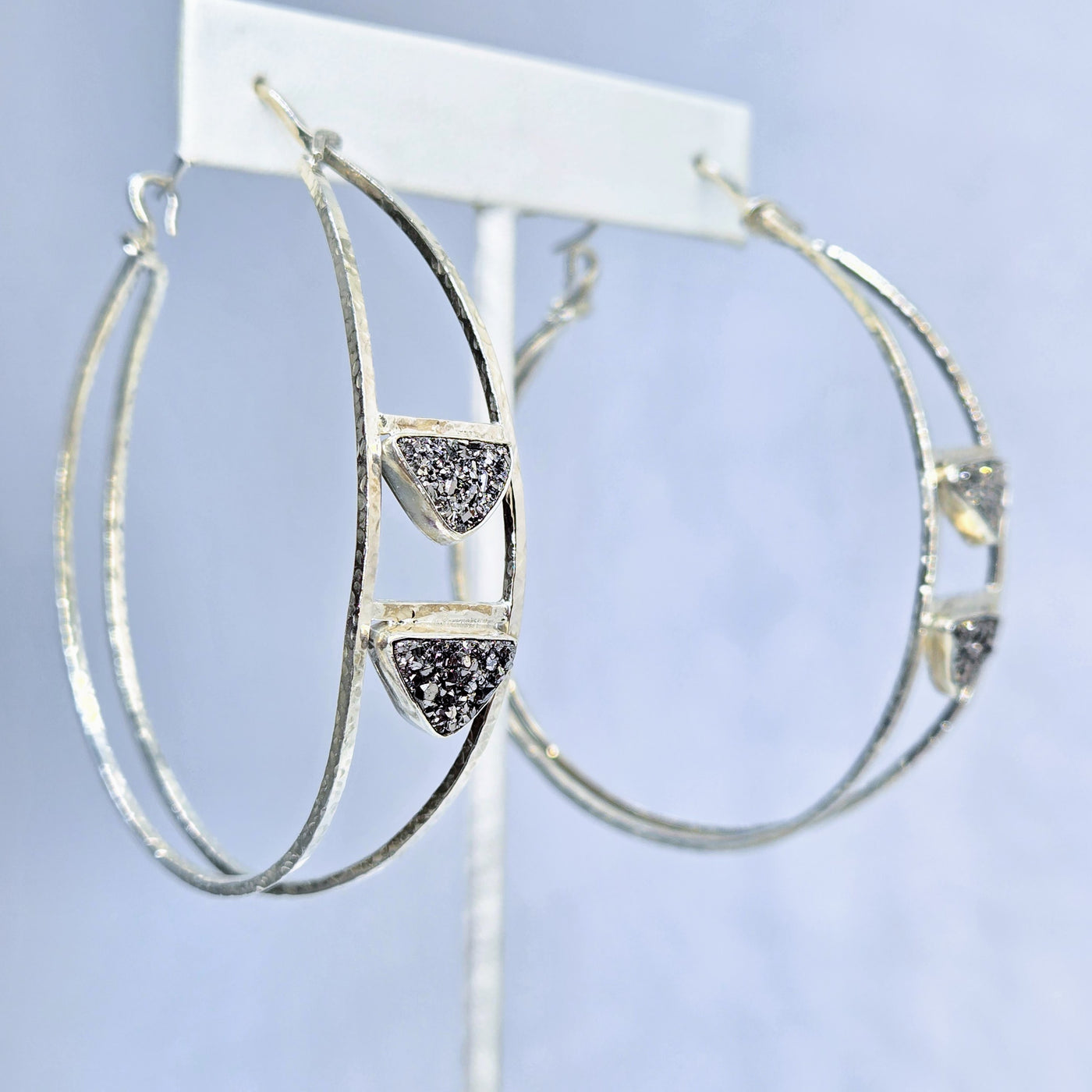"J-Lo-Cool" 2.25" Hoop Earrings - Druzy, Sterling