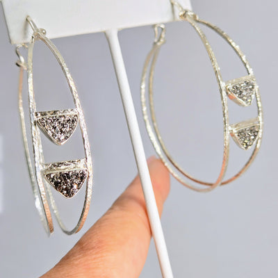 "J-Lo-Cool" 2.25" Hoop Earrings - Druzy, Sterling