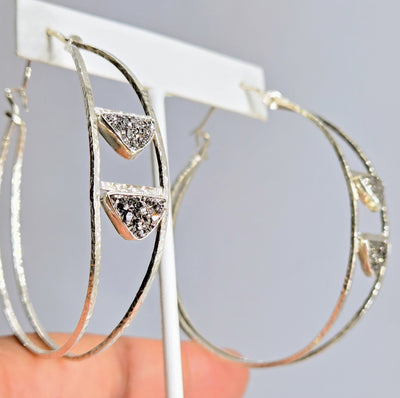 "J-Lo-Cool" 2.25" Hoop Earrings - Druzy, Sterling