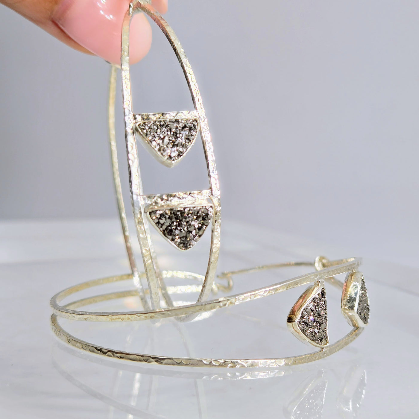 "J-Lo-Cool" 2.25" Hoop Earrings - Druzy, Sterling