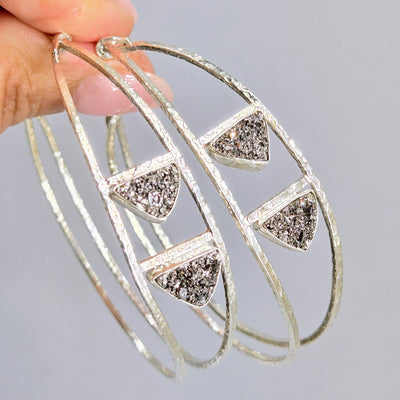 "J-Lo-Cool" 2.25" Hoop Earrings - Druzy, Sterling