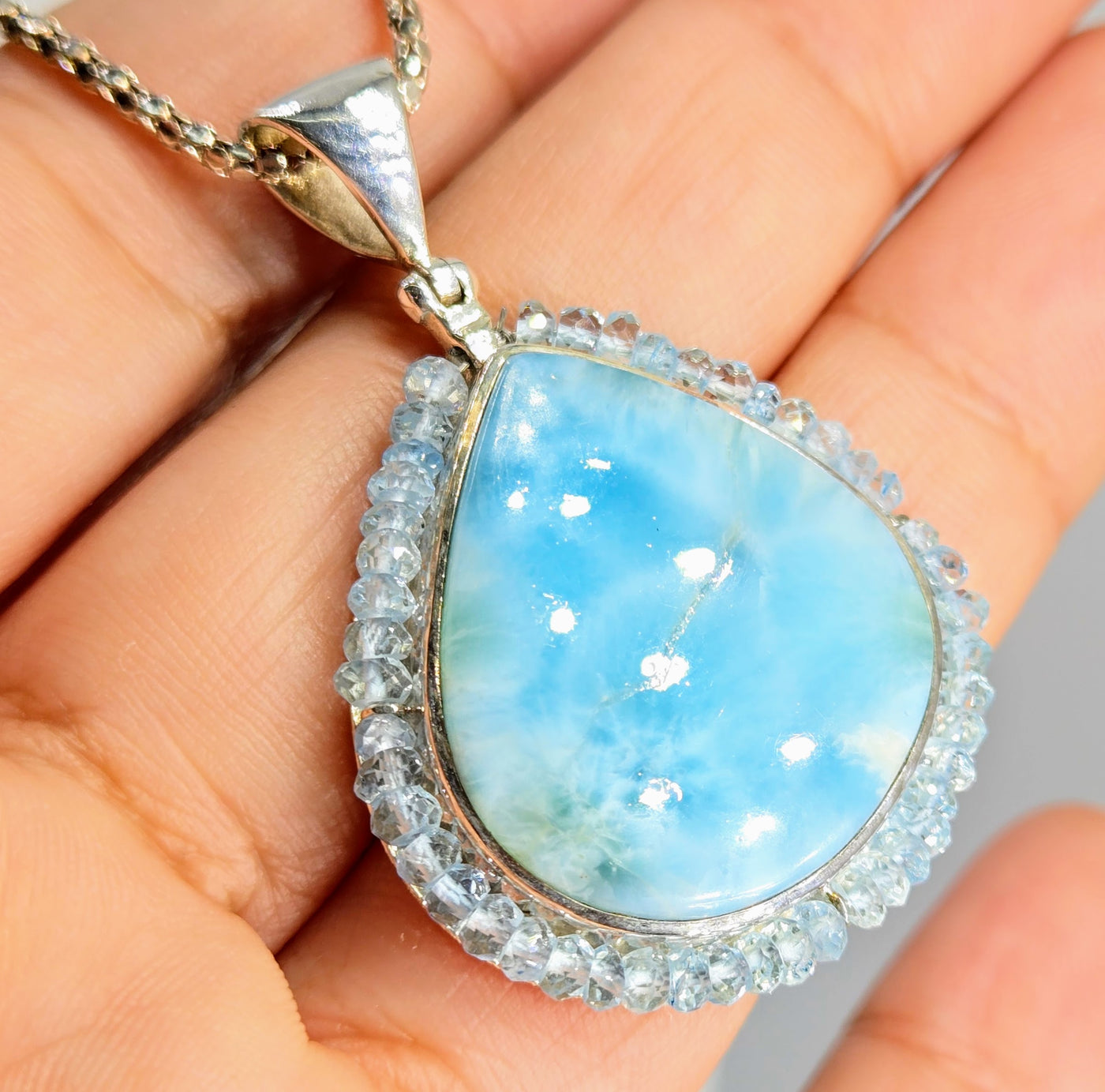 "Sweet Water" Pendant Necklace - Larimar, Aquamarine, Sterling