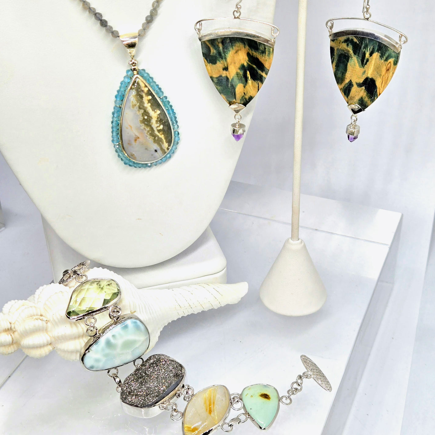 "Ocean Wellness" Pendant Necklace - Jasper, Apatite, Labradorite, Sterling
