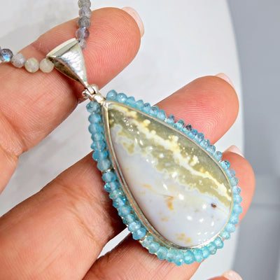 "Ocean Wellness" Pendant Necklace - Jasper, Apatite, Labradorite, Sterling