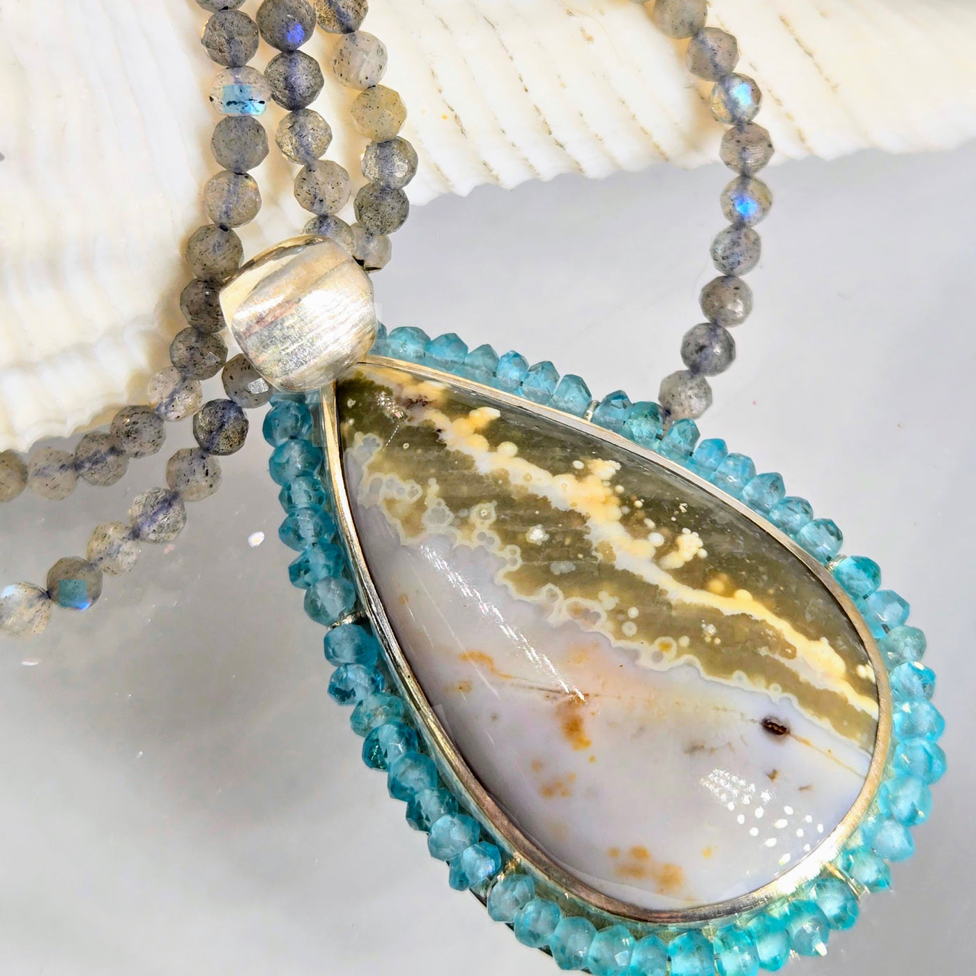 "Ocean Wellness" Pendant Necklace - Jasper, Apatite, Labradorite, Sterling