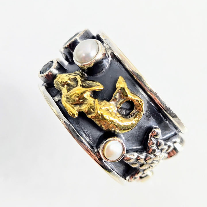 "Boticelli's Dream" Rings - Pearls, Topaz, Sterling, Bronze Accents