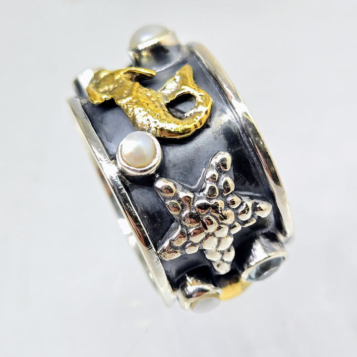 "Boticelli's Dream" Rings - Pearls, Topaz, Sterling, Bronze Accents