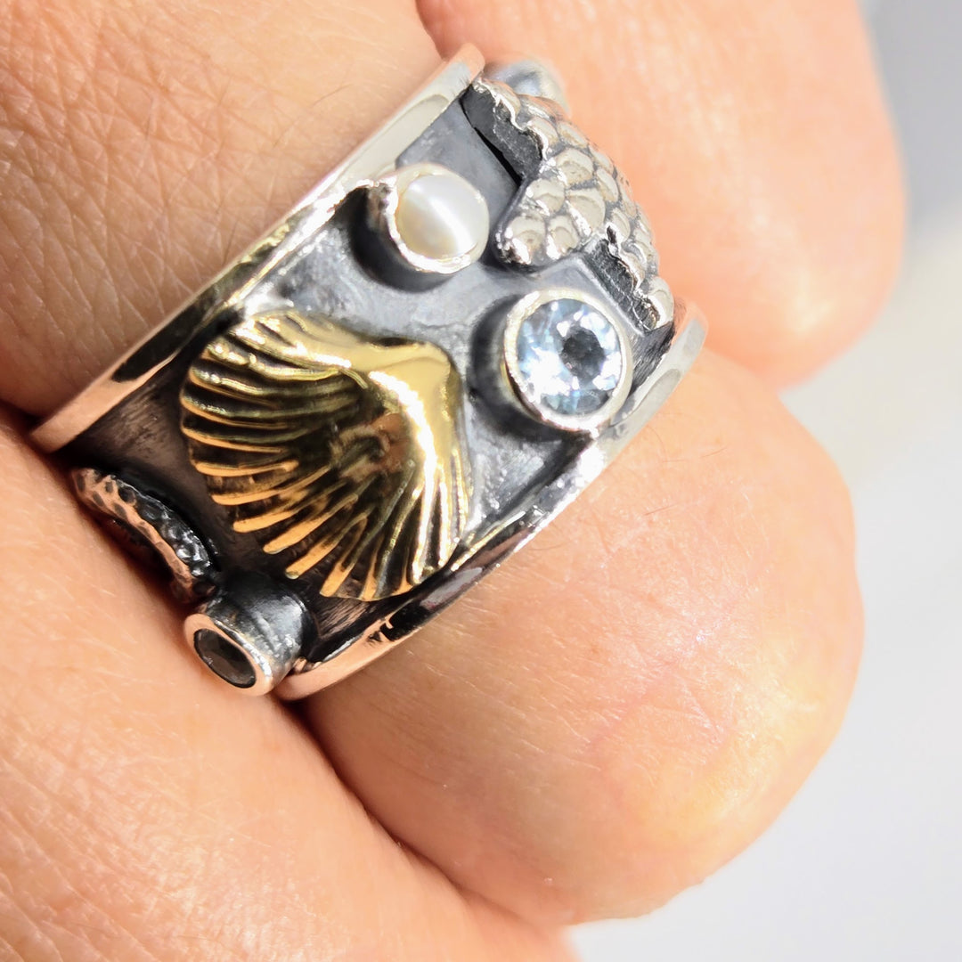 "Boticelli's Dream" Rings - Pearls, Topaz, Sterling, Bronze Accents