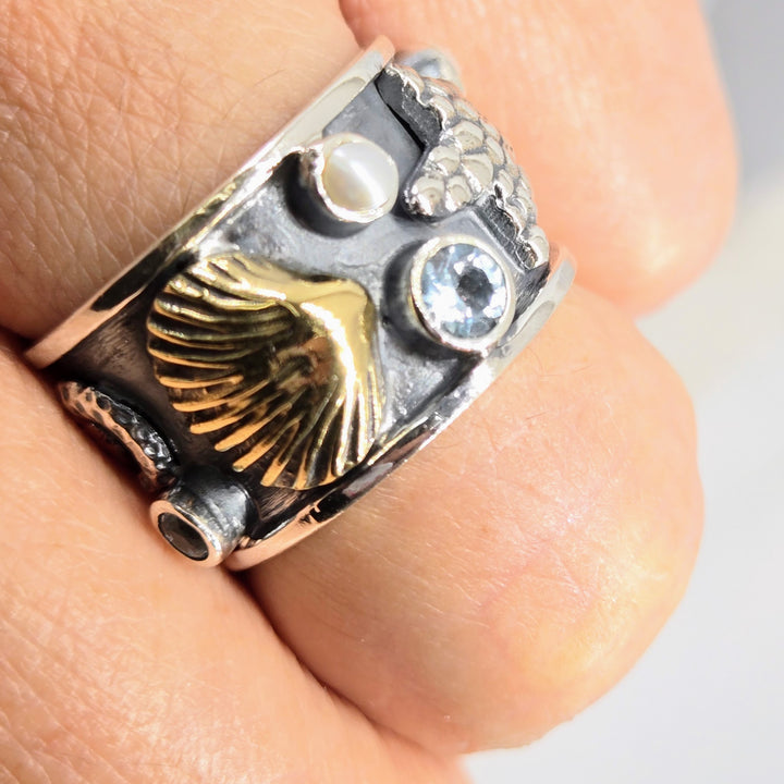 "Boticelli's Dream" Rings - Pearls, Topaz, Sterling, Bronze Accents