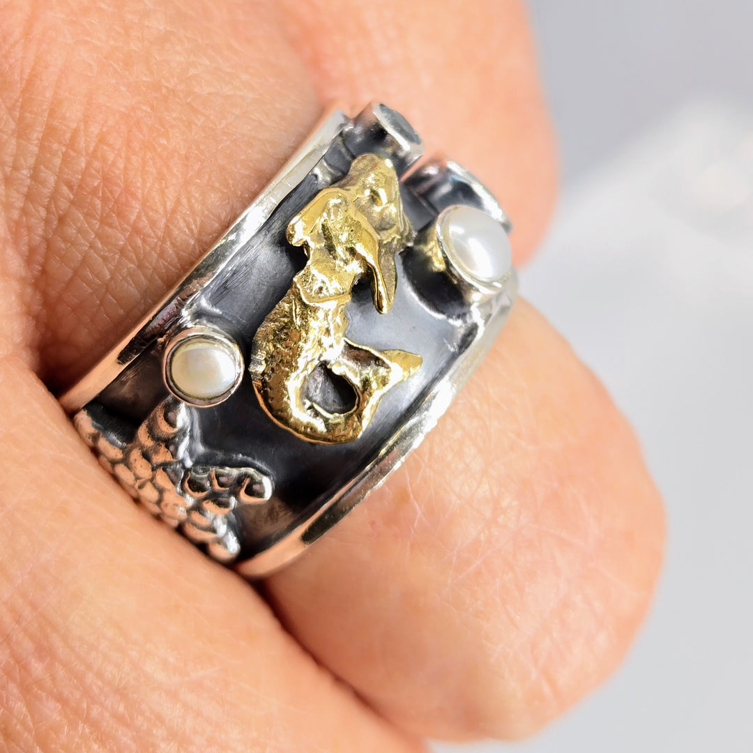 "Boticelli's Dream" Rings - Pearls, Topaz, Sterling, Bronze Accents