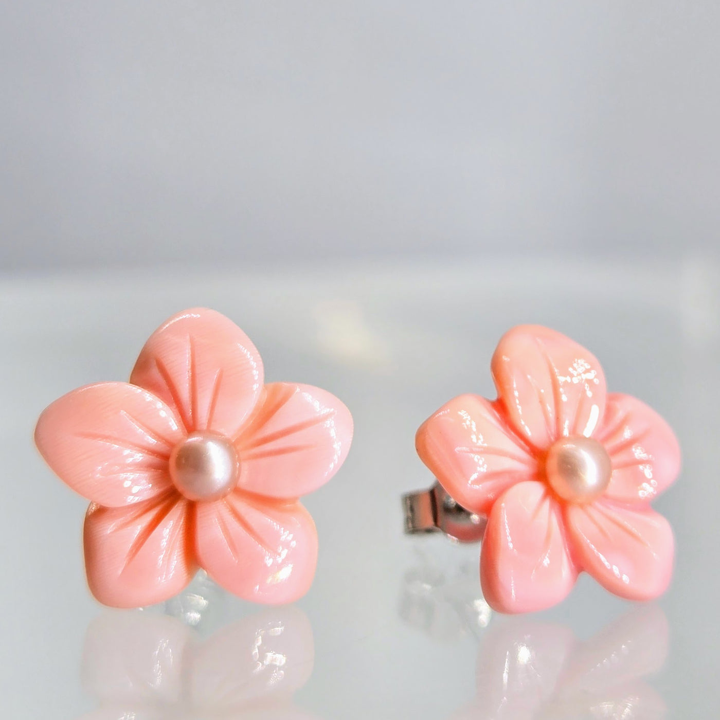 "Conch Pearl Flowers" .5" Earrings - Conch Shell, Pearls,  Anti-tarnish Sterling