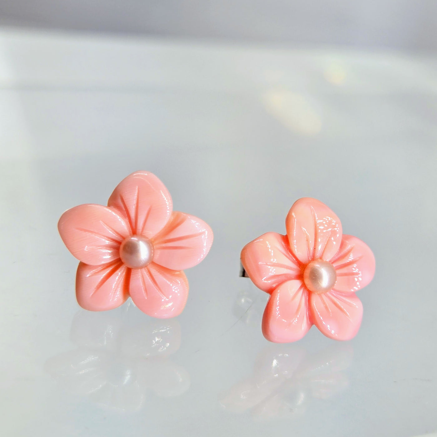 "Conch Pearl Flowers" .5" Earrings - Conch Shell, Pearls,  Anti-tarnish Sterling