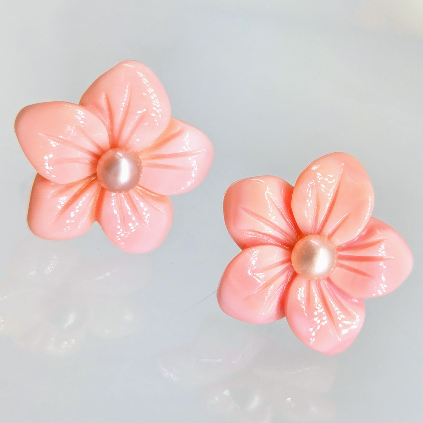 "Conch Pearl Flowers" .5" Earrings - Conch Shell, Pearls,  Anti-tarnish Sterling